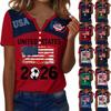 Women's Casual V-Neck Short Sleeve Button Front T-Shirt with USA Soccer Print