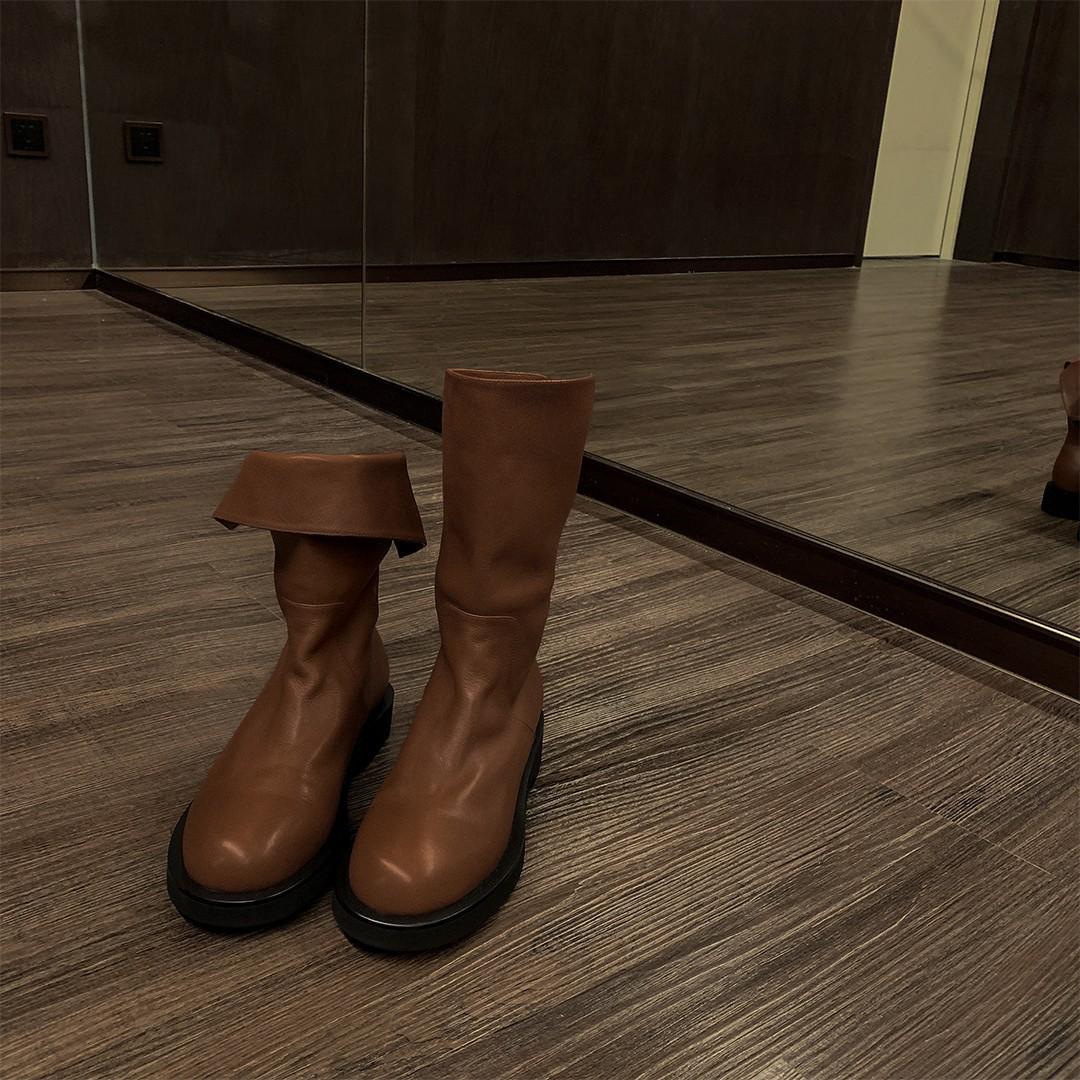 

Туфли супер мягкие блогерские с отворотами на толстом каблуке короткие ботинки на ворсе женские ботинки Мартин осень 40