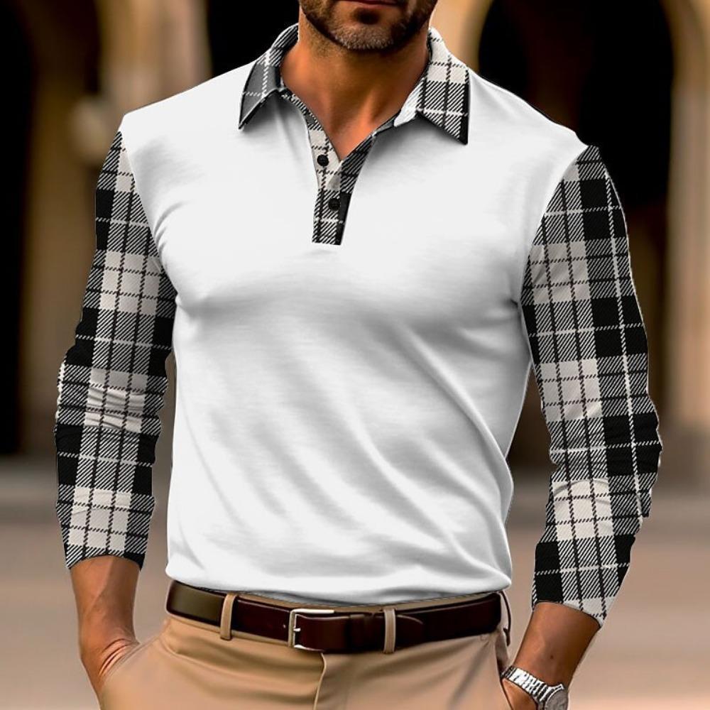 Fashion Men's Long Sleeve Polo Shirt Home Casual Comfortable Long Sleeve Button Down Top