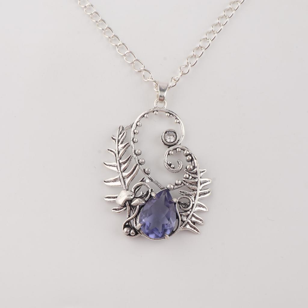 Iolite Gemstone 925 Sterling Silver Handmade Unique Pendant 1.8" Wedding Jewelry For Women CP-42-6