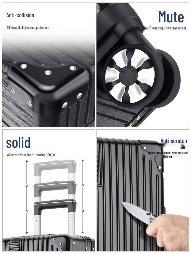 Aluminum Frame Luggage with Universal Wheels: 20", 24", 26" & 28" Carry-On Options for Students & Travelers