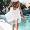 Summer new seaside vacation long dress fashion loose solid color fringed medium long dress beach dress dress