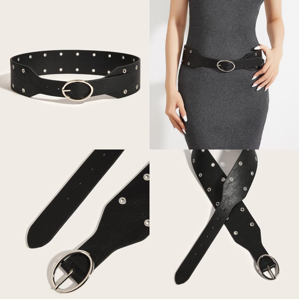 Inspired Punk Faux Leather Belt With Hollow Rivet Decoration Streetwear For