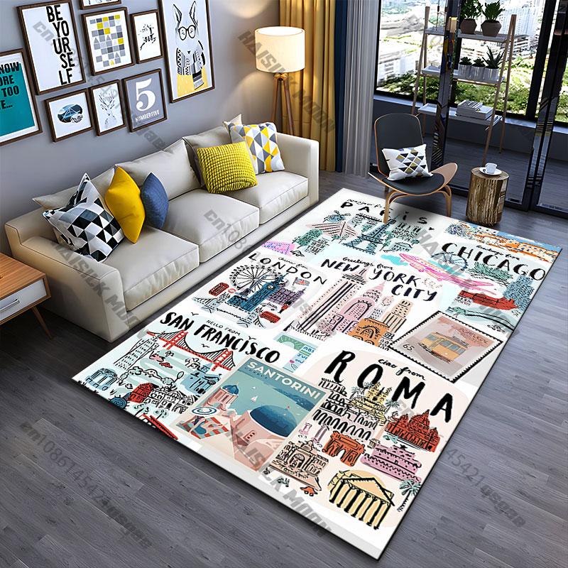 Travel destinations and iconic landmarks carpet Yoga living room room decor children's crawling mat doormat area rug