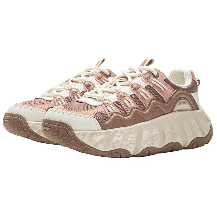 Li Ning Cookie Shoe Strawberry Basque Textile, Synthetic Leather Height Increasing Low Top Casual Shoes Women's Pink AGCV254-3