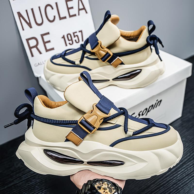 Leather Fashion Thick Sole Heightening Versatile Dad Shoes Korean Version of High-end Comfortable and Breathable One-pedal Sports and Leisure Trend
