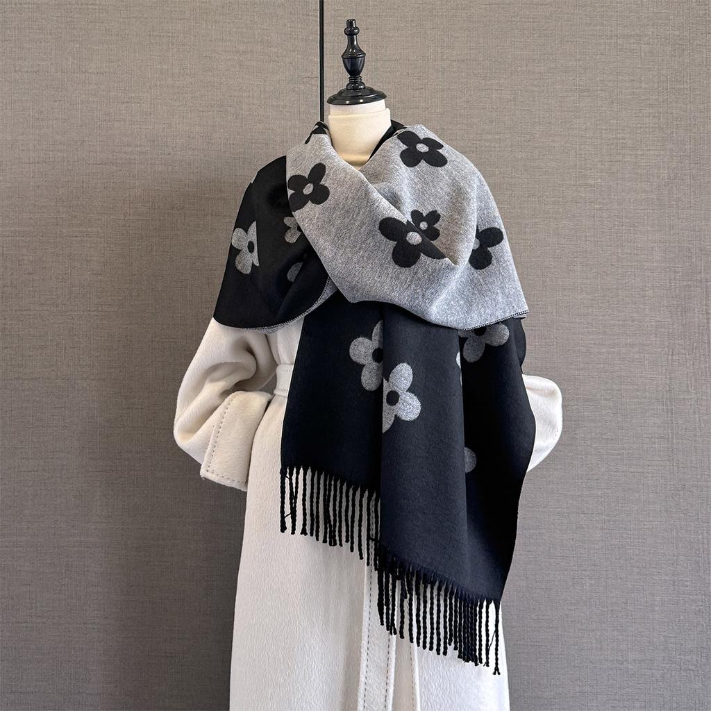 New age-reducing flower printed scarf women's autumn and winter versatile thick warm scarf shawl