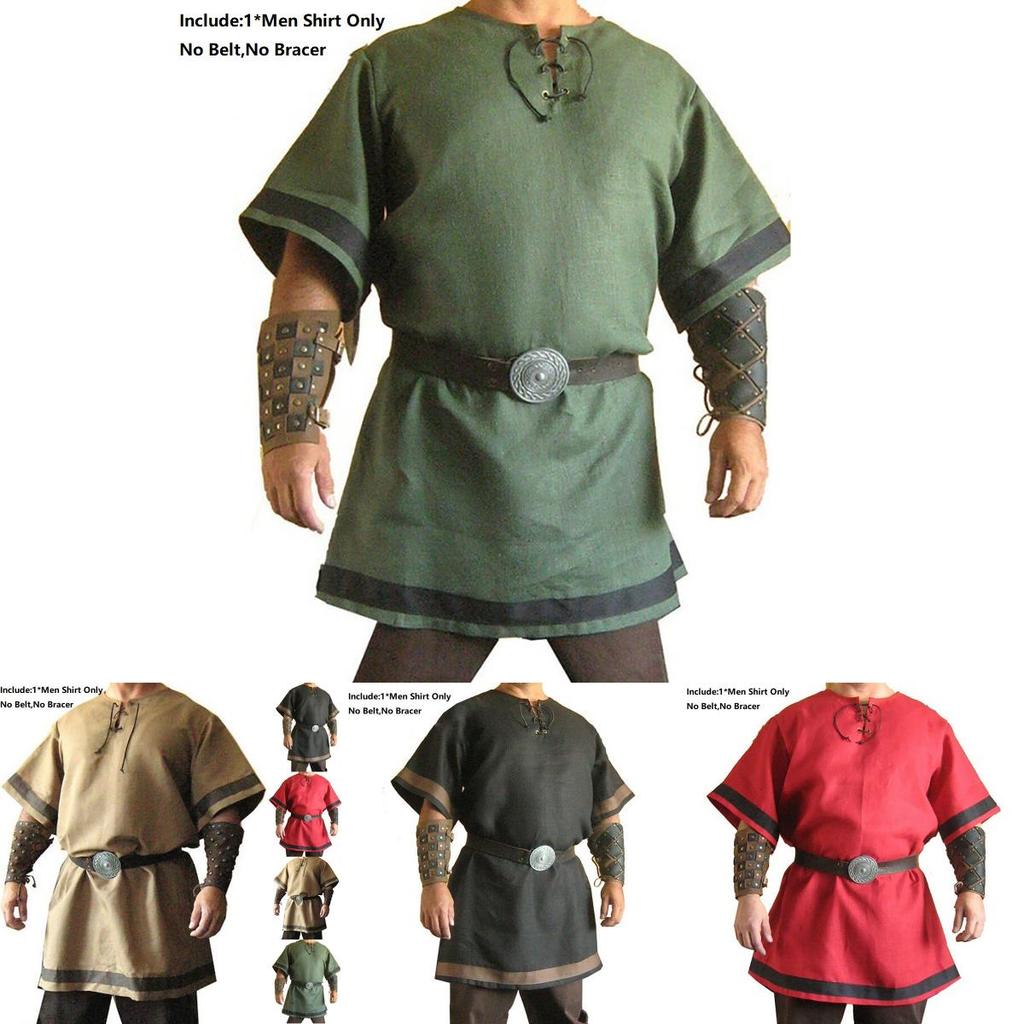 Costume Vichingo Normanno Medievale Maglietta a Maniche Corte per Feste di Halloween
