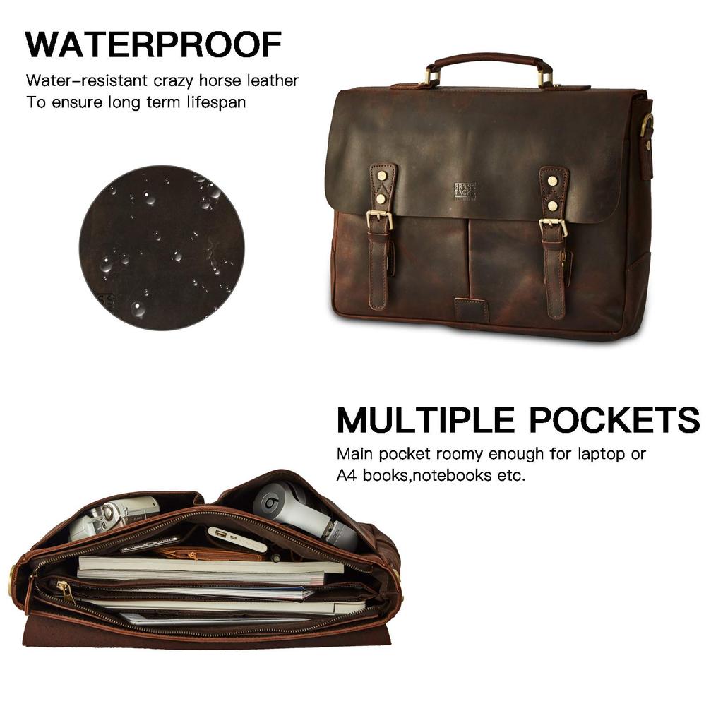 BRASS TACKS Leathercraft, an American brand, men's business bag made of cowhide leather, suitable for job hunting and recruitment, with a large