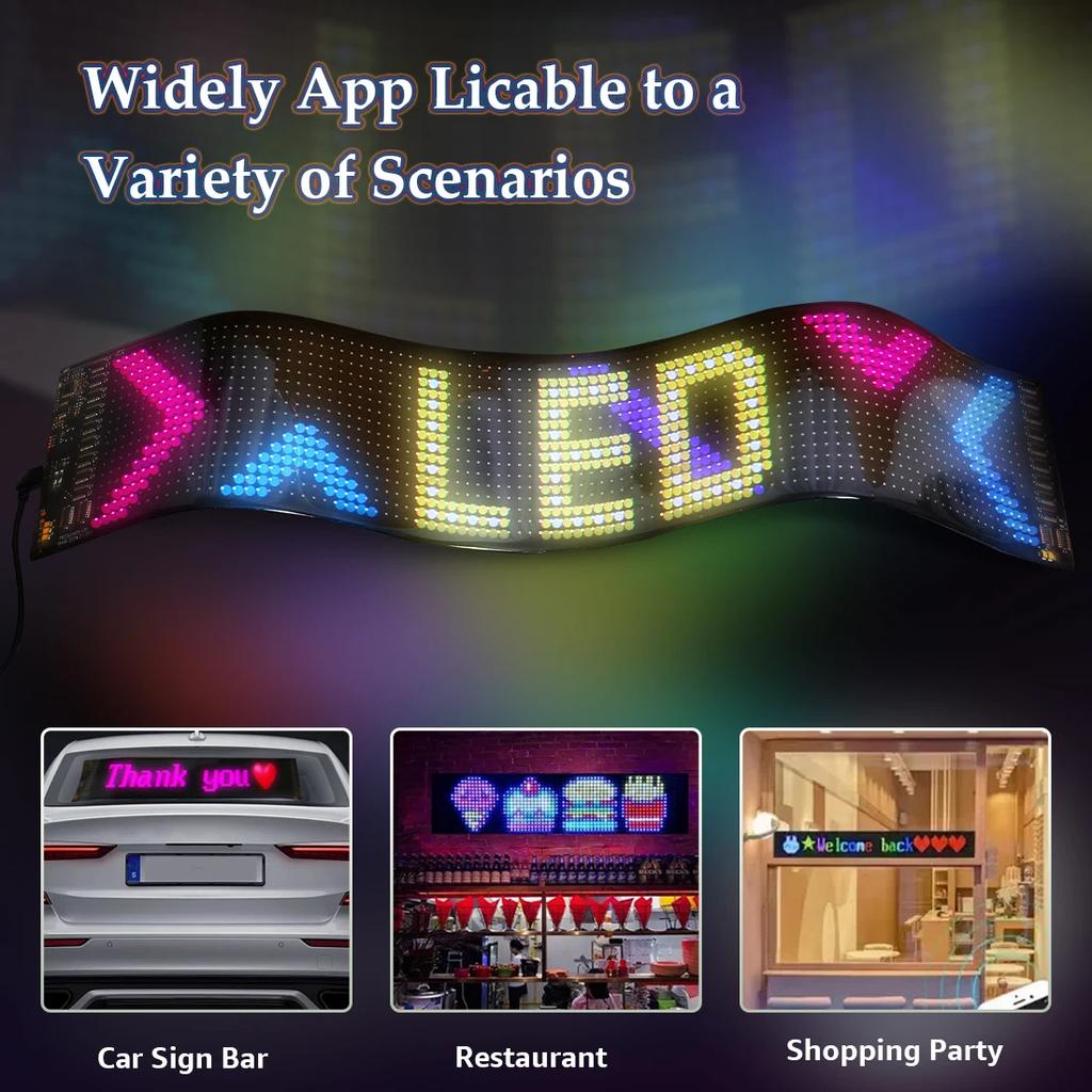 Lumină Publicitară cu Afișaj LED pentru Mașină Semn pentru Mașină Panou Matrice Flexibil cu Control prin Aplicație de la Distanță Afișaj cu Animație Model DIY