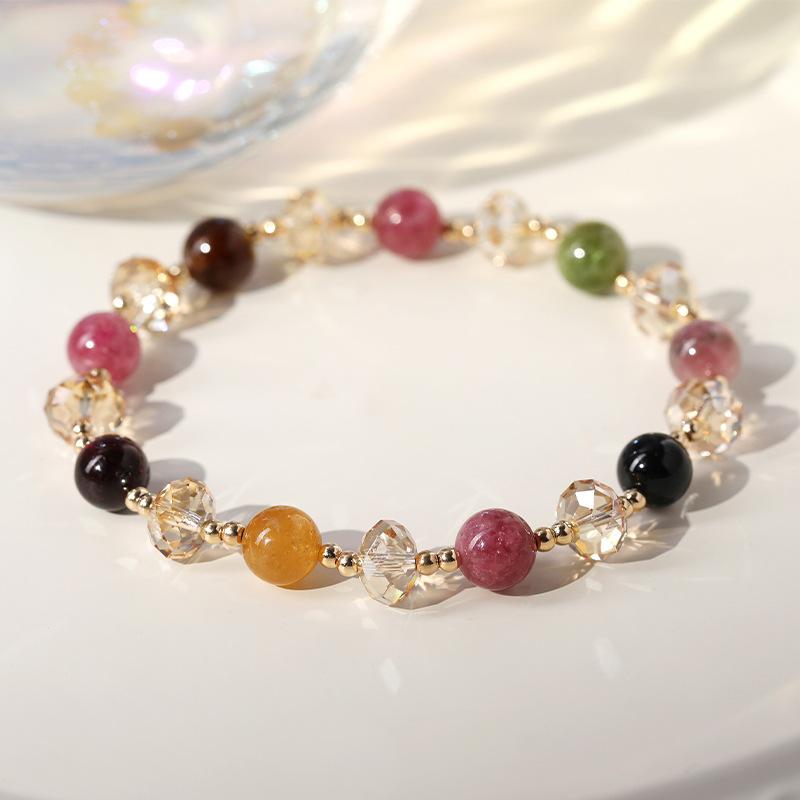 Trendy Crystal Rhinestone Bracelet for Women Premium Quality Genuine Tourmaline Multi-Strand Beaded Jewelry Original Design Gift