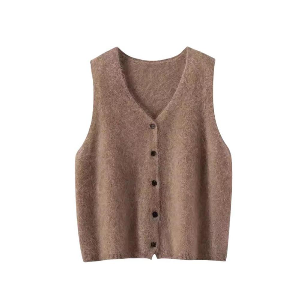 Women's 100% Cashmere Brushed V-Neck Vest Top - Autumn/Winter Layering Essential