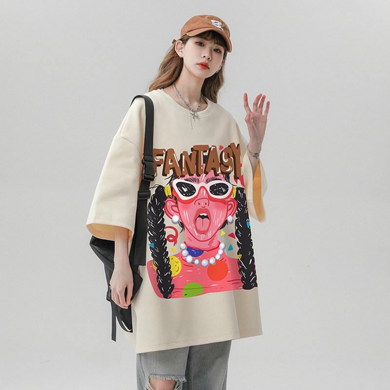 Unisex Retro Graffiti Print Loose-fit Cotton T-shirt - Plus Size Available