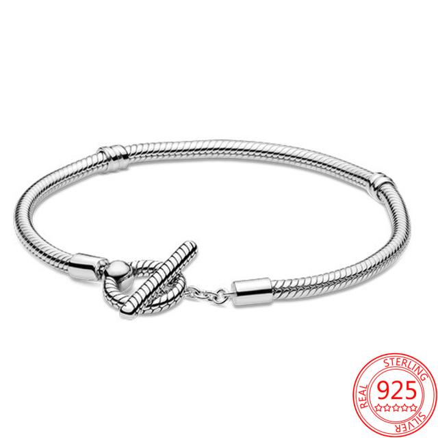 Snake Chain Bracelet PANDORA Moments Barrel Clasp Adjustable
