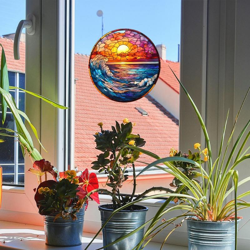 Fun-JD057 Colorful and Beautiful Sunset Home Glass Window Beautification and Decoration Electrostatic Window Sticker Without Adhesive
