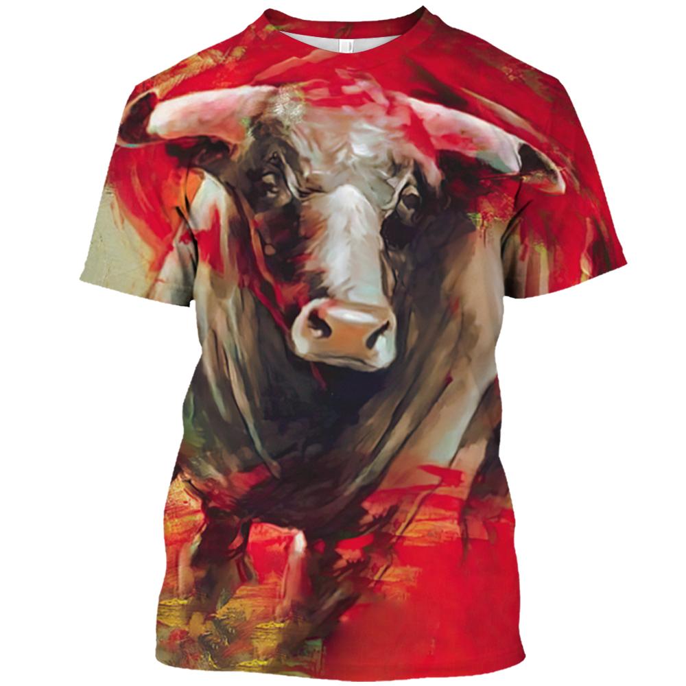 Fashion Kids T-shirt Funny Animal Cow Pattern Print Short-sleeved Bullfight Tops Tees Casual Girl T-shirt Boy Streetwear