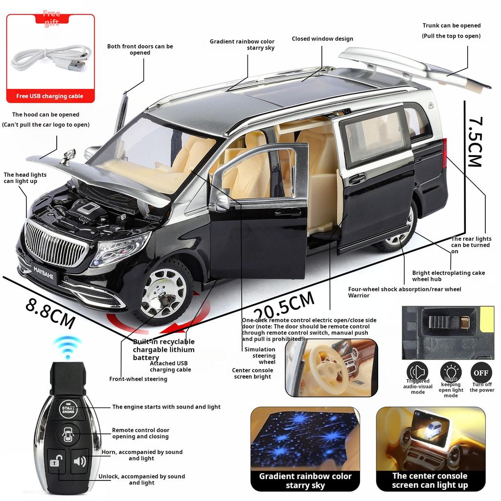 1:24 Mercedes-Maybach VS680 Luxury Large MPV Simulation Alloy Car Model Kids' Toy Car Brithday Gifts Collectible Decoration