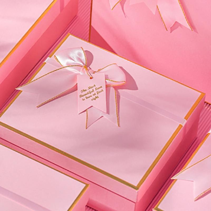 Square Pink Bow Gift Box Creative Diy Wedding Souvenirs Birthday Valentine'S Day And  Year'S Gift Box