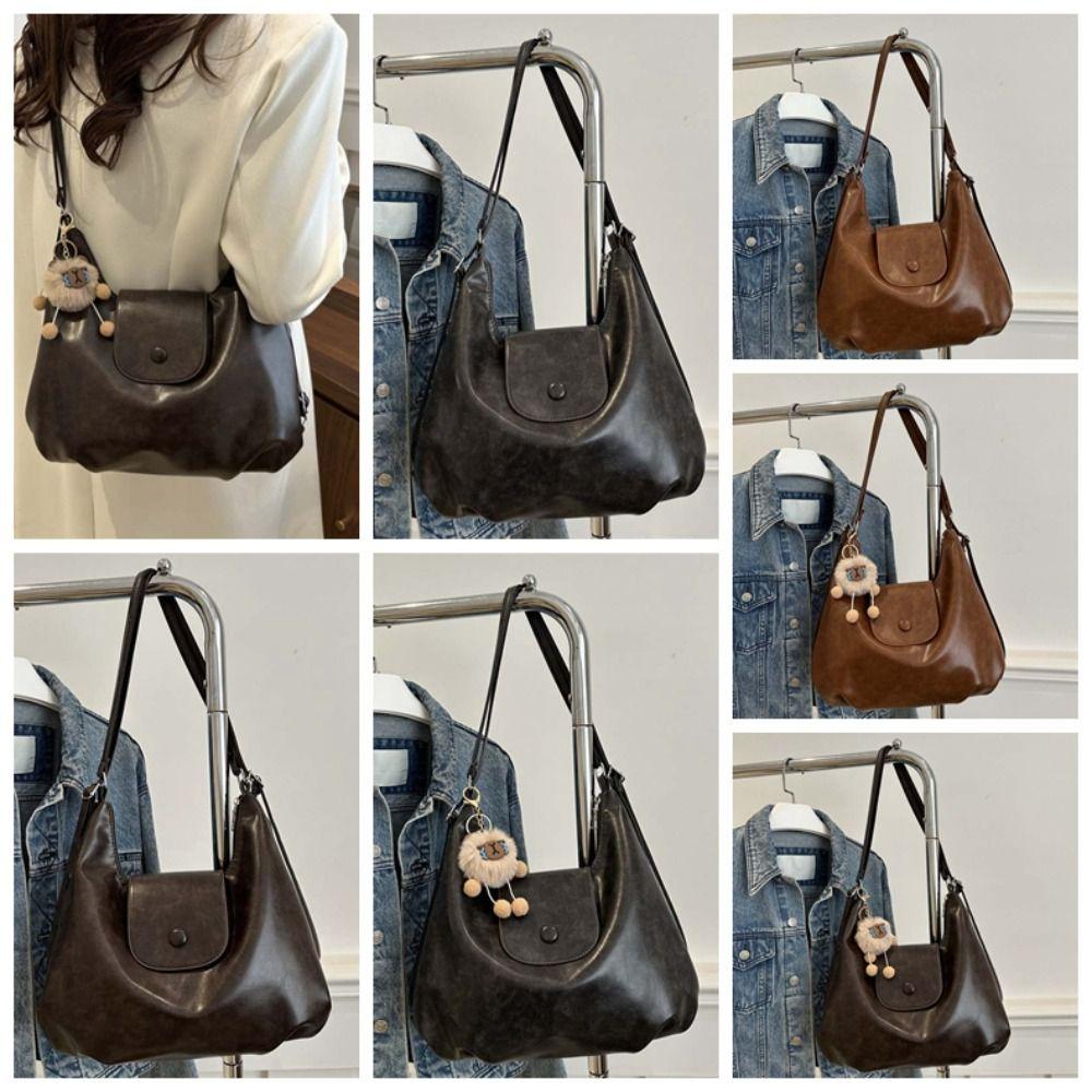 

Magnetic Button French Underarm Bag Anti-splash Water Texture Handbag PU Hobo Bag Work Coffee without Pendant
