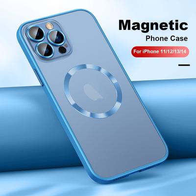 Lente de vidro magnética caso de carregamento sem fio para iphone 14 plus 13 pro max 12 doces cor silicone pára-choques pc capa transparente