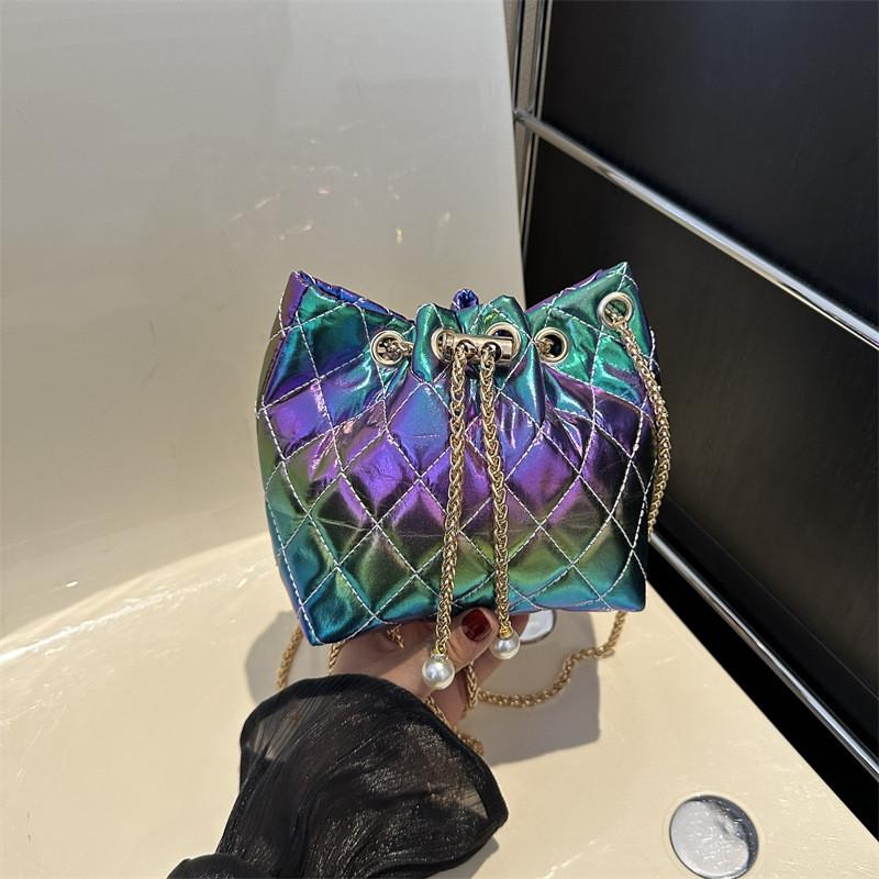 Chic Pu Quilted Chain Shoulder Bag For Everyday Use In Purple And Pink Shades