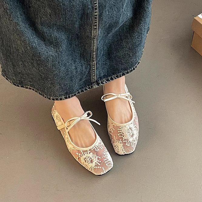 Große Feen-Einzel-Schuhe Frühling und Sommer Flach Netz Pailletten Spitze Atmungsaktiv Mary Jane Schuhe
