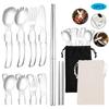 5-Piece Set 304 Stainless Steel Folding Tableware Set,Knives,Forks, Spoons,Chopsticks,Outdoor Picnic Storage Tableware Set,