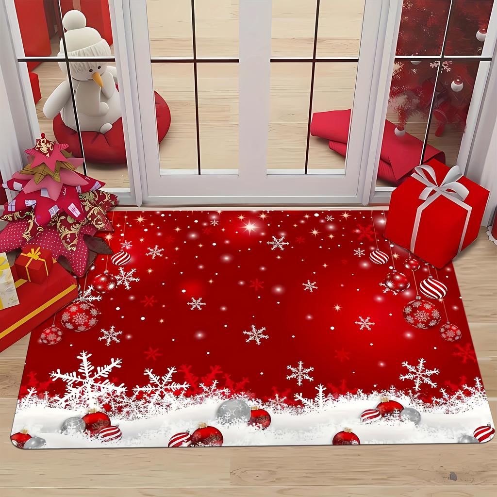 1pc Christmas Slogan Decorative Floor Mat Area Rug Doormat Non-Slip Easy-Clean Rug for Entryway Patio Holiday Home Decor Gift