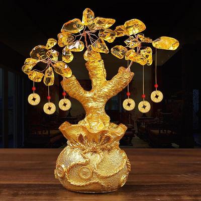 Citrine Fortune Tree & Money Bag Resin Ornaments - Entrance & Cabinet Decorations