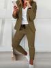 Women's Casual Khaki Suit Set Loose Fit Blazer and Pants with White V-Neck T-Shirt