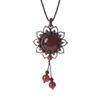 GEMCHIC Women's Vintage Ethnic Lotus Pendant Necklace Red Stone Beaded Choker Retro Collarbone Chain Jewelry