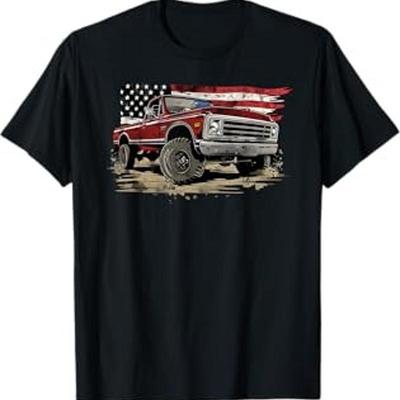 Vintage Squarebody Pickup Truck With Flag Patriotic Style T Shirt