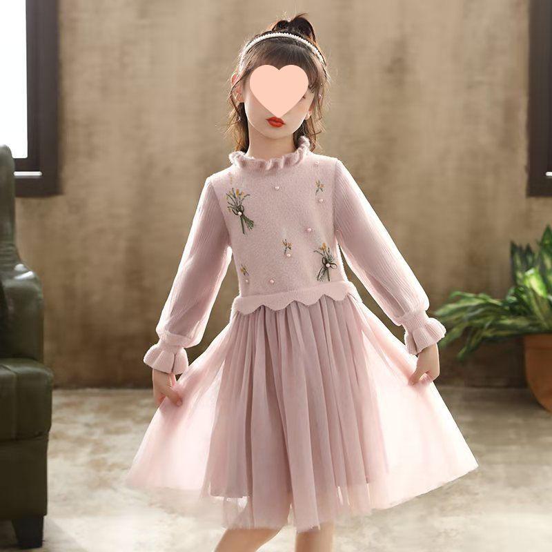 Frühling 2025 Mädchen Chinesischer Stil Puffärmel Mesh Prinzessinnenkleid