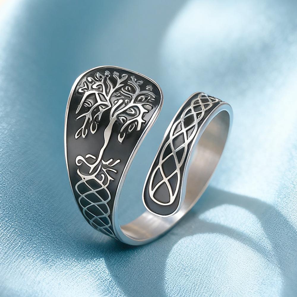 Dawapara Norse Yggdrasil Ring Tree of Life Adjustable Ring Celtics Knot Good Luck Symbol Stainless Steel Jewelry