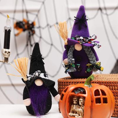 Faceless Old Man Doll Gnomes Plush Decoration Hand-made Brooms Witch Dolls With Dark Elf Hat For Living Room Display
