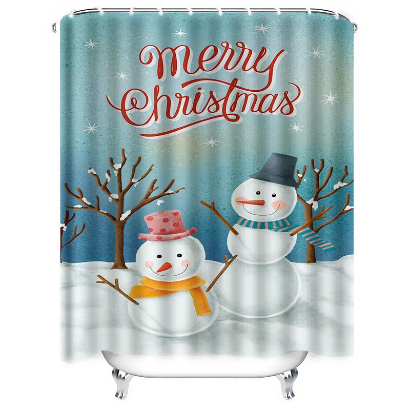 Tuniu Festive Snowman Winter Holiday Bathroom Shower Curtain Set Waterproof Cute Fun Decor