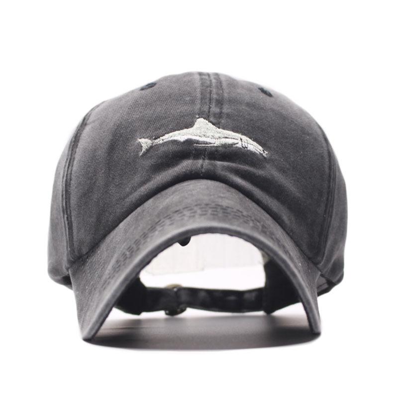 Exclusive for shark embroidery baseball hat bent edge cotton washed baseball cap European and American men's women's cap