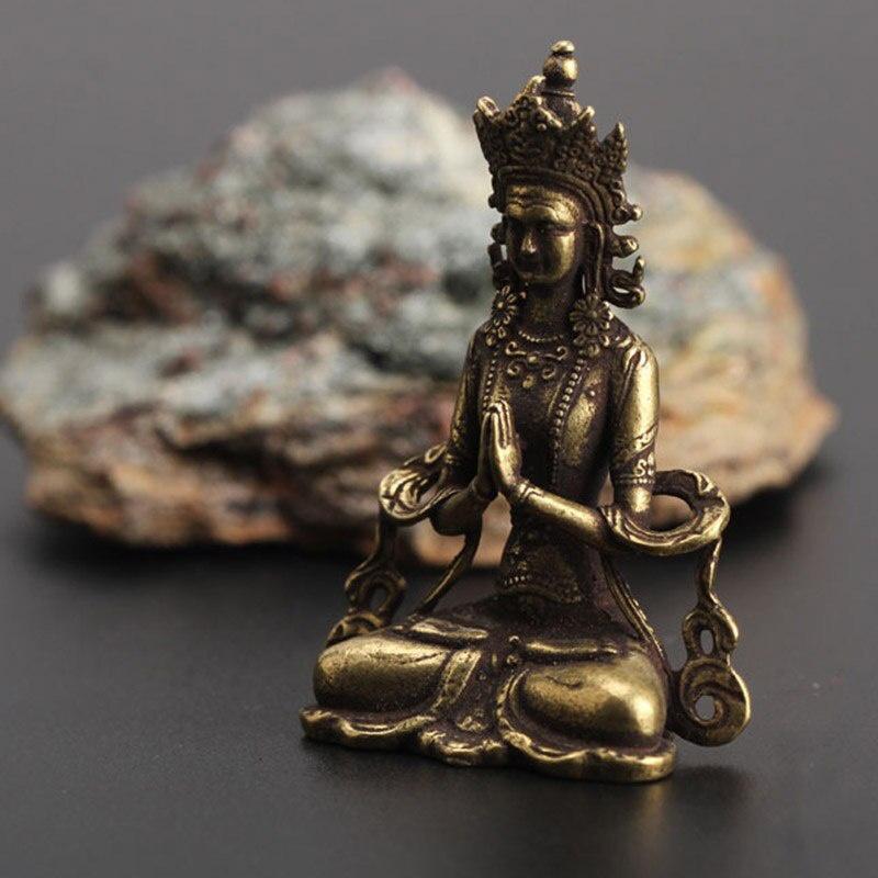 1Pc Retro Brass Meditate Zen Buddhism Household Buddha Ornament Living Room Handmade Decoration Copper Statue Tea House Ornament