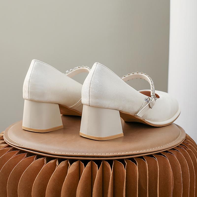 Crystal Flower Women High Heels Shoes 2025 New Trends Shallow Chunky Mary Janes Shoes Autumn Elegant Fashion Dress Pumps Zapatos