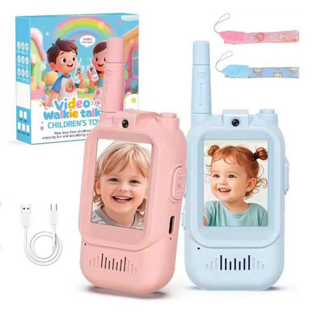 Video Kids Walkie Talkie 2 Pack Rechargeable Children Indoor Outdoor Toy 2-inch Screen Cartoon Intercom Christmas Birthday Gifts