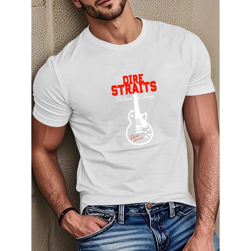 Dark Vintage Band Print Men's Classic Rock Lover's Daily Streetwear Simple Soft Comfortable Trendy Crew Neck T-Shirt