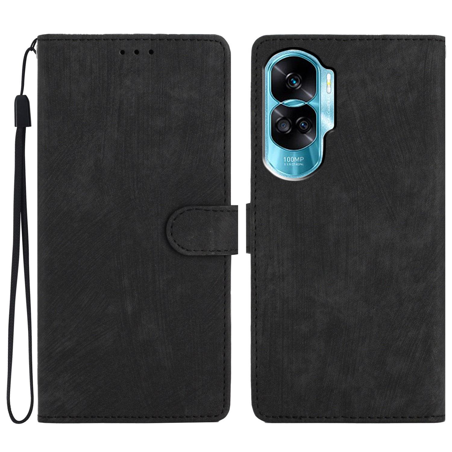 

For Honor 90 Lite 5G/X50i 5G Case Solid Color PU Leather Wallet Phone Cover Black