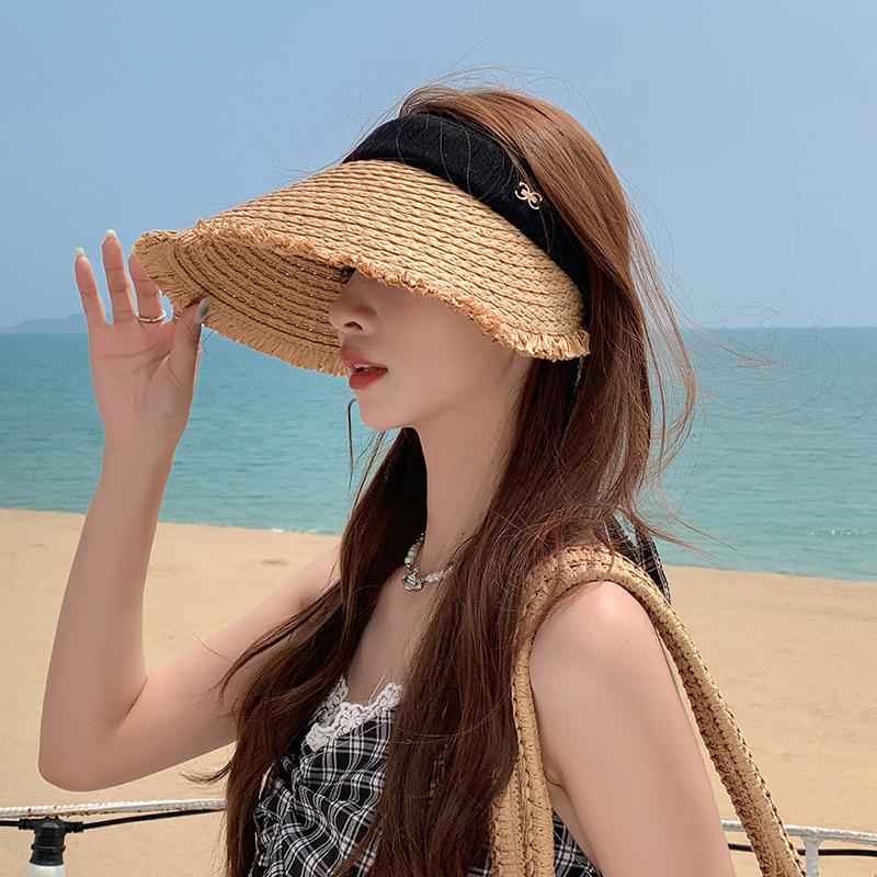 8539 Sommer Schirm Stroh Leerer Zylinder Outdoor Reise Strand Sonnenschutz Strohhut Vielseitige Mode Sonnenhut Kinder