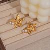 Gold-Plated Starfish Pearl Texture Earrings for Women - Stainless Steel