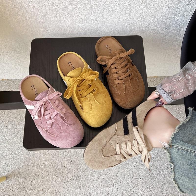 Baotou Half Slippers Summer New Heelless One Pedal Women's Shoes Lace-up Casual Women
