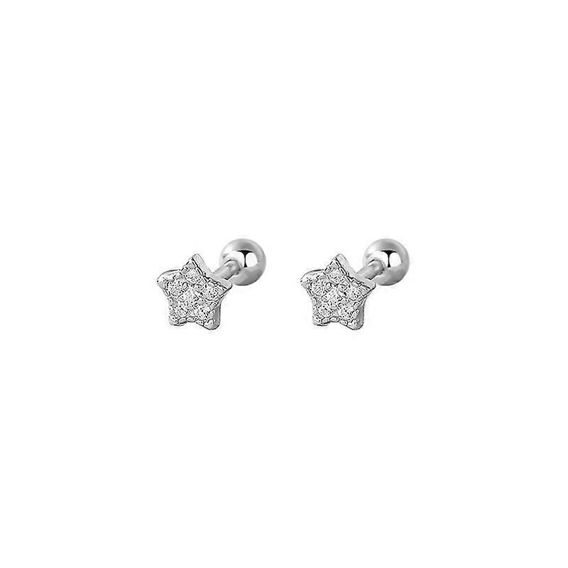 Inlaid with Zirconium Five-pointed Star Screw Earrings - Color 999 Pure Silver Childlike Innocence Love Flower Mickey Screw Earrings for Women To