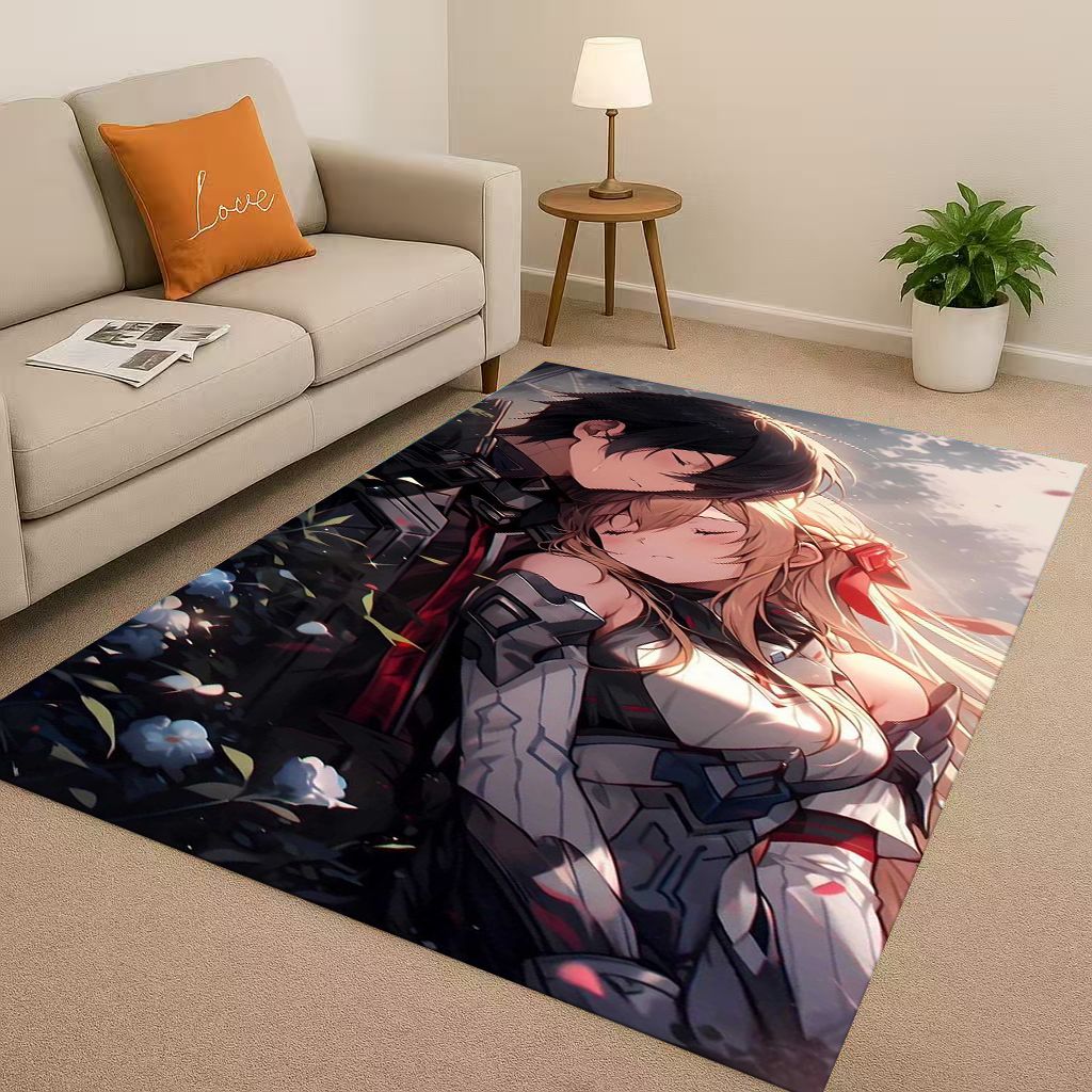 3D Sword Art Online SAO Cartoon Kirito Yuuki Asuna Living Room Non-Slip Area Rug Soft Carpet for Bedroom Sofa,Home Decor Doormat