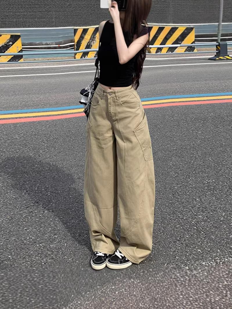 

2025 Unisex Plus Size Curved Leg Jeans: Flattering High-Waisted Wide-Leg Cargo Pants for Pear-Shaped Figures L