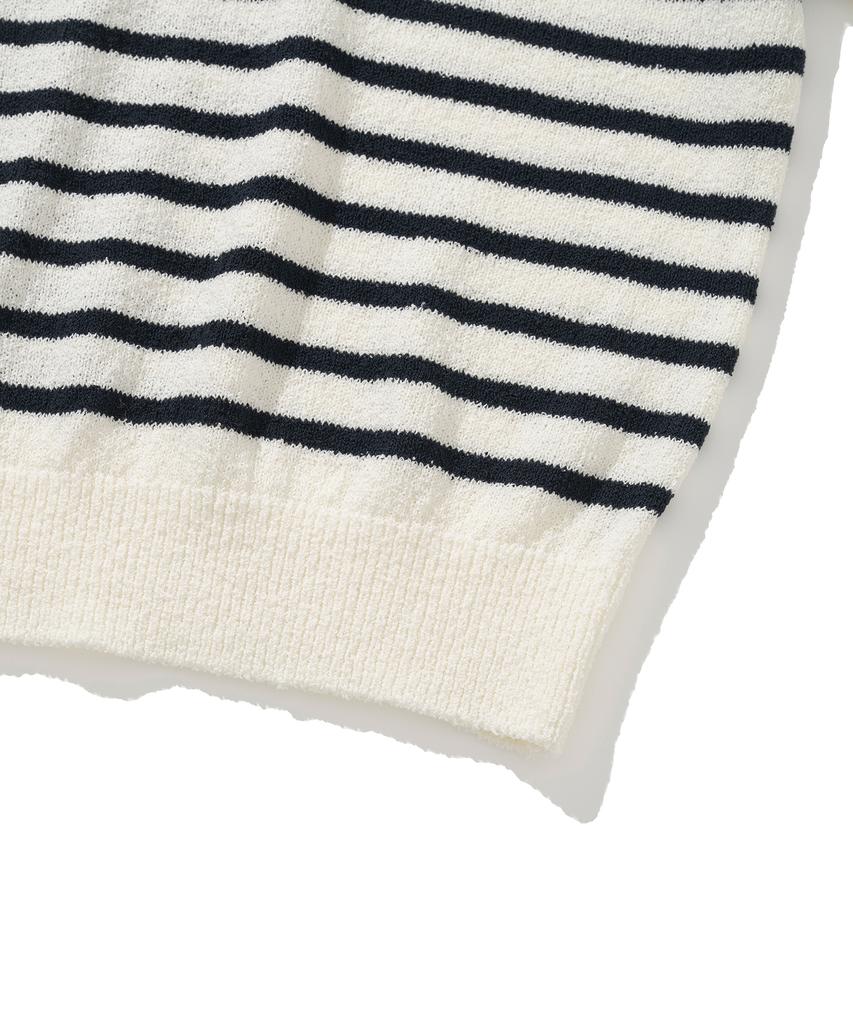 KNITTED (W) Boucle Stripe Collar Knit Ivory