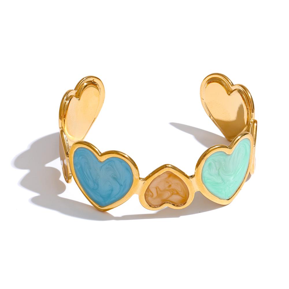 

Yhpup Candy Colorful Enamel Heart Love Cuff Sweet Bracelet Bangle for Women Stainless Steel Golden Trendy Y2K Exquisite Jewelry 58-60mm